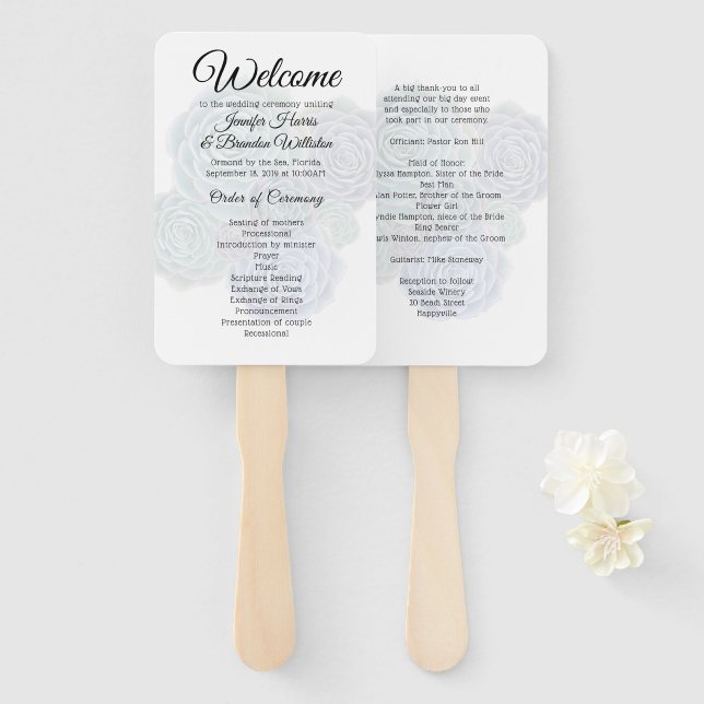 Succulents Double Sided Wedding Fan Programs (Front and Back)