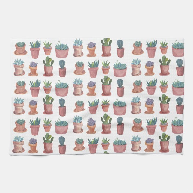 Succulents doux cactus aquarelle serviette de cuis (Horizontal)
