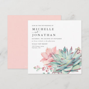 Succulents doux Faire-part de mariage rose vert