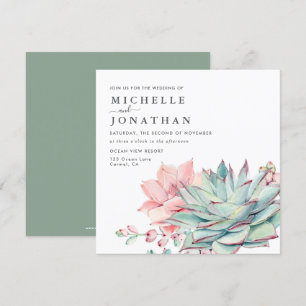Succulents doux Faire-part de mariage rose vert