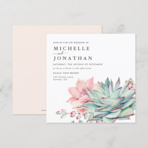 Succulents doux Faire-part de mariage rose vert