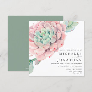 Succulents doux Faire-part de mariage rose vert