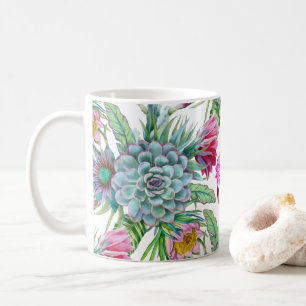 Succulents Echeveria Cactus Flowers Pattern Coffee Mug