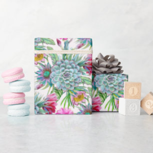 Succulents Echeveria Cactus Flowers Pattern  Wrapping Paper