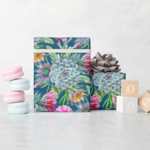 Succulents Echeveria Cactus Flowers Pattern Wrapping Paper