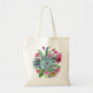 Succulents Echeveria Cactus Flowers Tote Bag