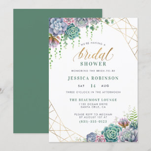 Succulents & Elegant Gold Script Bridal Shower Invitation