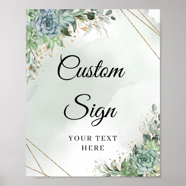 Succulents eucalyptus gold frame custom sign (Front)