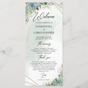 Succulents eucalyptus gold frame wedding program