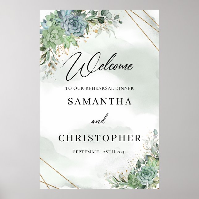 Succulents eucalyptus Welcome to rehearsal sign (Front)