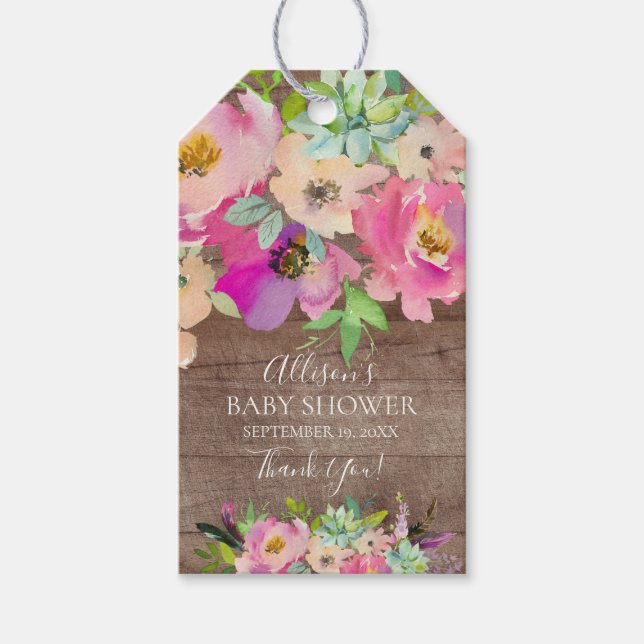 Succulents Floral Baby Shower Favour Gift Tag (Front)