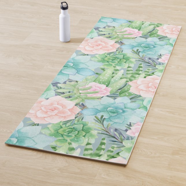 Succulents Floral Pattern Yoga Mat (In Situ)