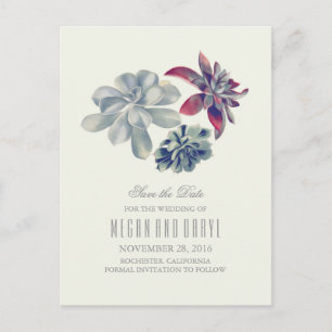 succulents floral romantic save the date announcement postcard