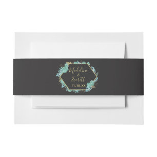 Succulents Gold Frame Any Colour Wedding Monogram Invitation Belly Band