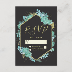 Succulents Gold Frame Any Colour Wedding RSVP