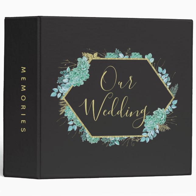 Succulents Gold Frame Elegant Wedding Photo Album Binder (Front/Spine)