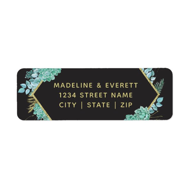 Succulents Gold Frame Mariage Adresse de retour (Devant)