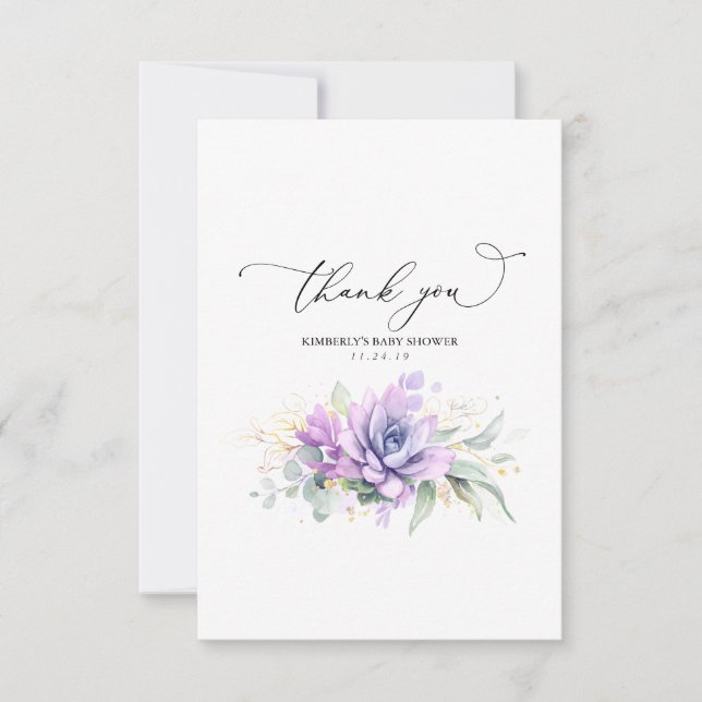 Succulents Gold Greenery Baby shower Merci (Devant)
