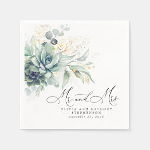 Succulents Gold Greenery Elegant Boho Wedding Napkin