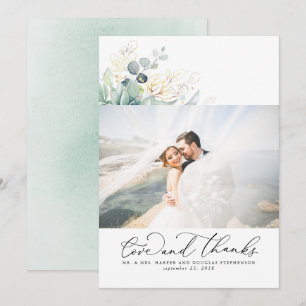 Succulents Gold Greenery Elegant Wedding Thank You Card