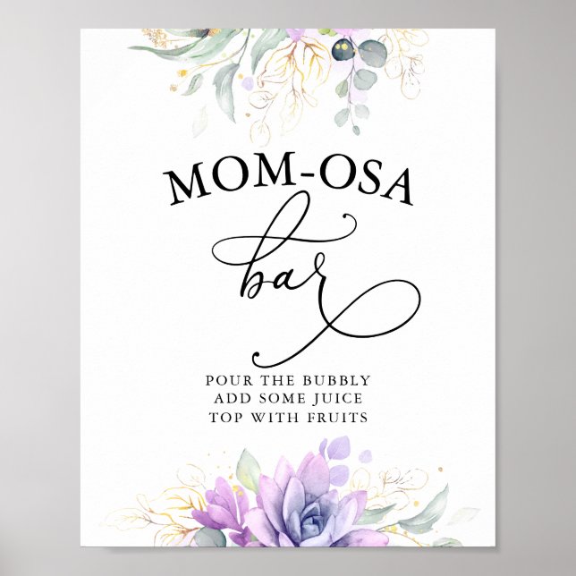 Succulents Gold Greenery Mom-osa Bar Sign (Front)