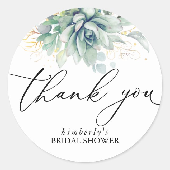 Succulents Gold Greenery Thank You Classic Round Sticker (Front)
