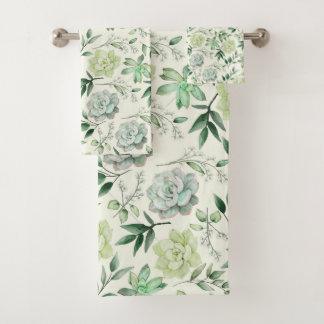 Succulents & Green Leaves Bath Towel Set