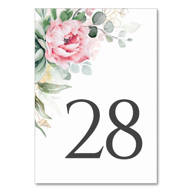 Succulents Greenery and Pink Flowers Table Number (Front)
