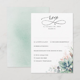 Succulents Greenery and Rose Gold Wedding RSVP Card