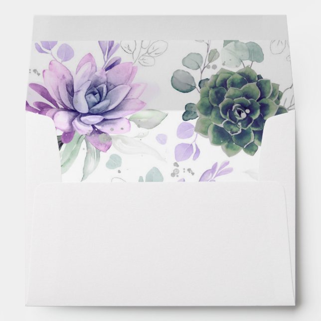 Succulents Greenery and Silver Elegant Envelope (Back (Bottom))