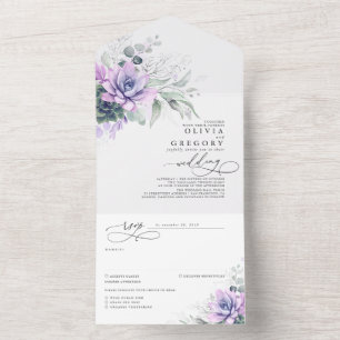 Succulents Greenery and Silver Leaves Wedding All In One Invitation