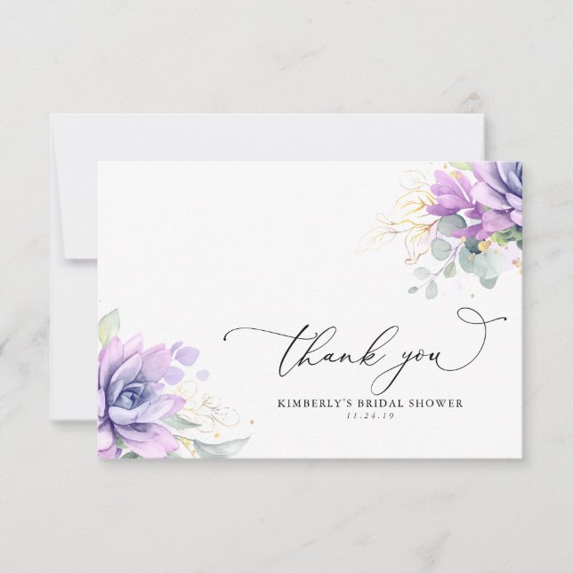 Succulents Greenery Bridal Shower Thank You Card (Front)
