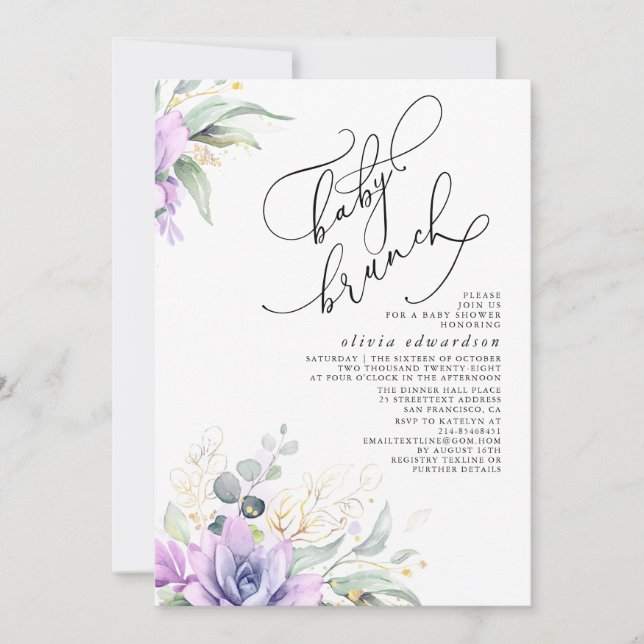Succulents Greenery Brunch Baby Shower Invitation (Front)