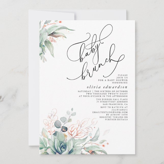 Succulents Greenery Brunch Baby Shower Invitation (Front)