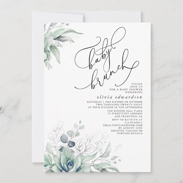 Succulents Greenery Brunch Baby Shower Invitation (Front)
