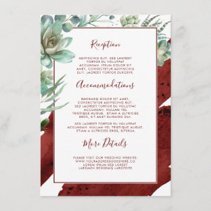 Succulents Greenery Burgundy Wedding Information Enclosure Card
