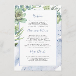 Succulents Greenery Dusty Blue Wedding Information Enclosure Card