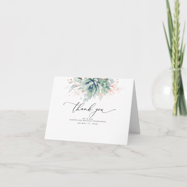 Succulents Greenery Elegant Boho Wedding Thank You (Front)