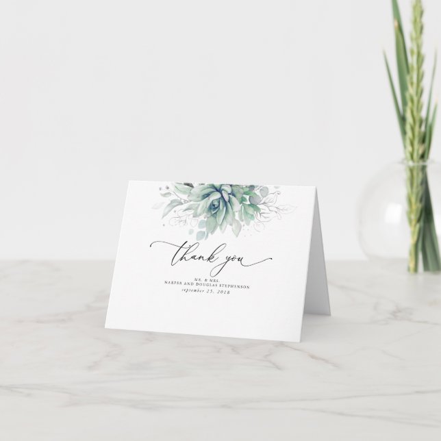 Succulents Greenery Elegant Boho Wedding Thank You (Front)