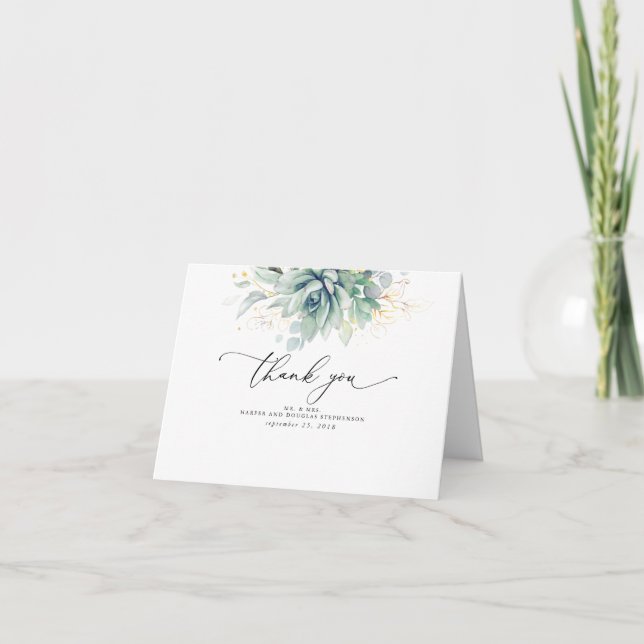 Succulents Greenery Elegant Boho Wedding Thank You (Front)