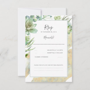 Succulents Greenery Gold Modern Wedding RSVP Card