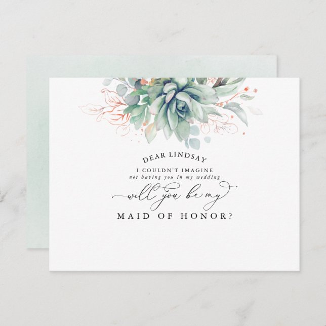 Succulents Greenery Leaves Bridesmaid Proposal Invitation (Front/Back)