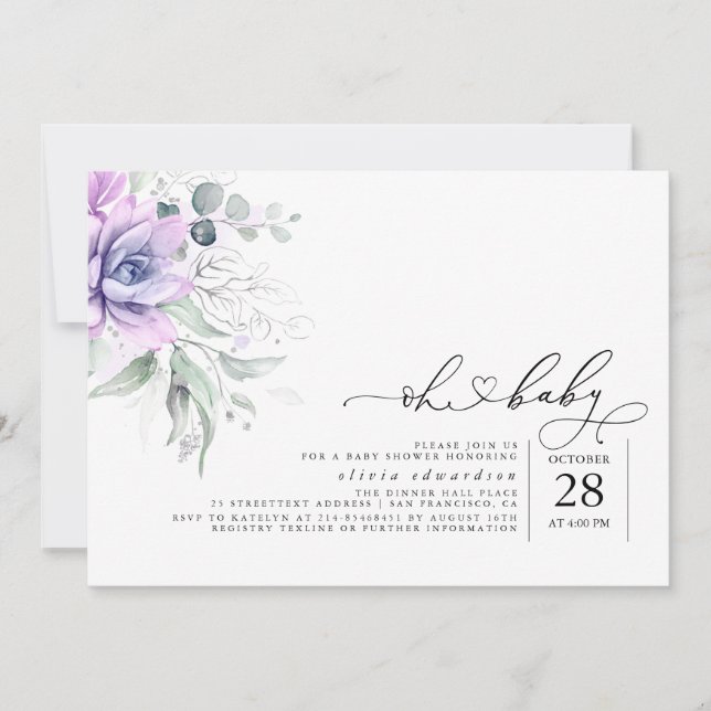 Succulents Greenery Oh Baby Baby Shower Invitation (Front)