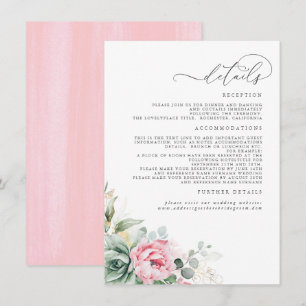 Succulents Greenery Pink Floral Wedding Details Enclosure Card