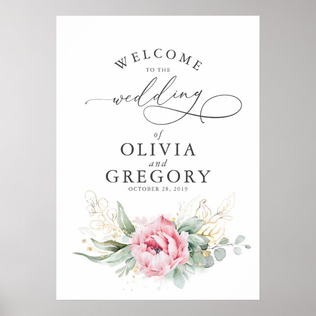 Succulents Greenery Pink Floral Wedding Welcome Poster (Front)