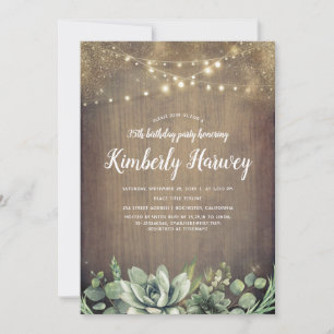Succulents Greenery Rustic Country Birthday Invitation