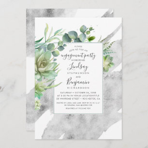Succulents Greenery Silver Foil Engagement Party Invitation