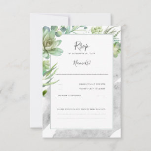 Succulents Greenery Silver Foil Wedding RSVP Card