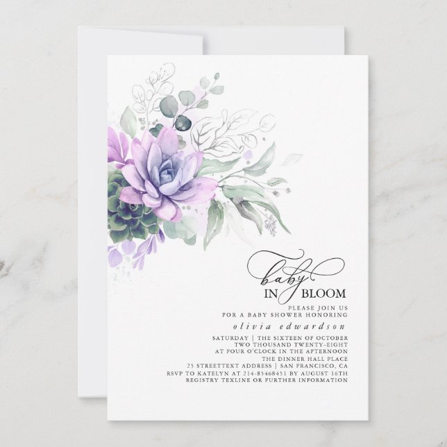 Succulents Greenery Silver Leaves Boho Baby Shower Invitation (Front)