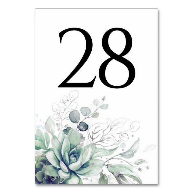 Succulents Greenery Table Number Cards (Front)